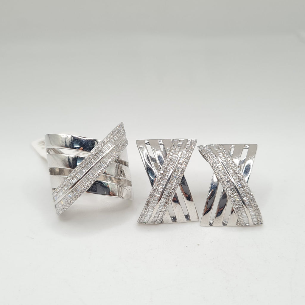 Crossover Baguette Statement Diamond Jewelry Set 14K