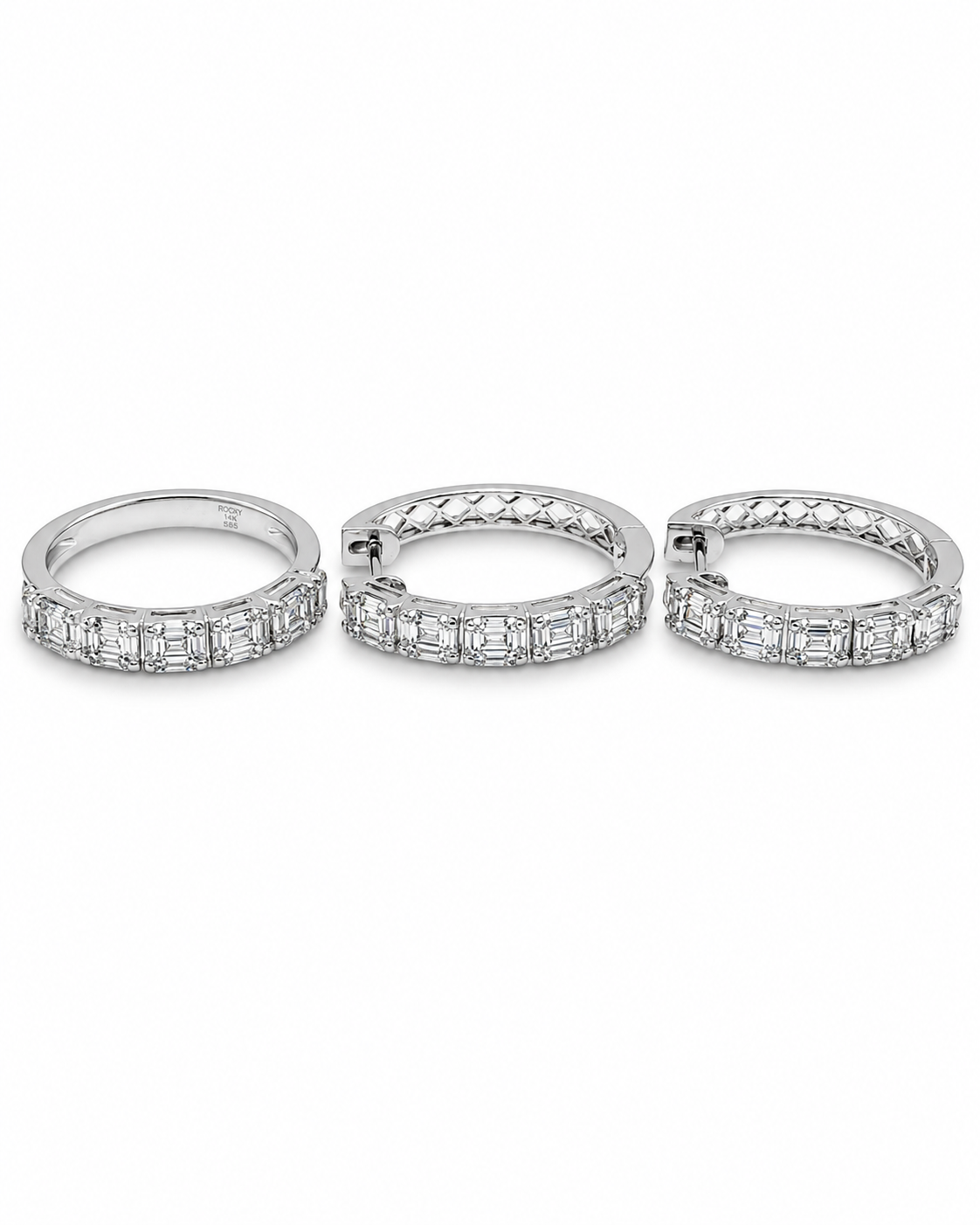 Classic Hoop Emerald Baguette Diamond Jewelry Set 14K