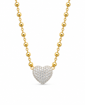 Classic Heart Golden Running Ball Chain Diamond Necklace 14K