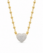 Classic Heart Golden Running Ball Chain Diamond Necklace 14K