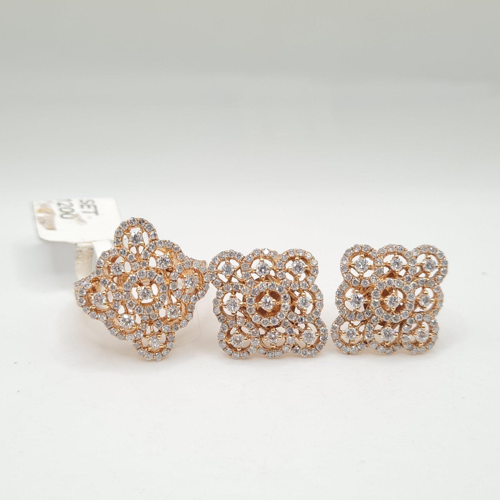 Rosegold Round Deco Diamond Jewelry Set 18K