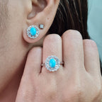 Turquoise Gemstones Diamond Jewelry Set 14K