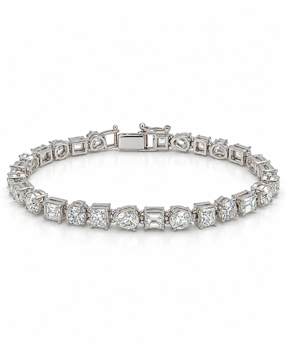 Classic 7.80CTW Multi-Shape Full Eternity Tennis Diamond Bracelet 14K GIA Certified