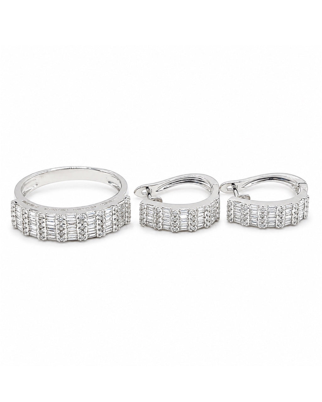 Classic Hoop Baguette Half Eternity Diamond Jewelry Set 14K