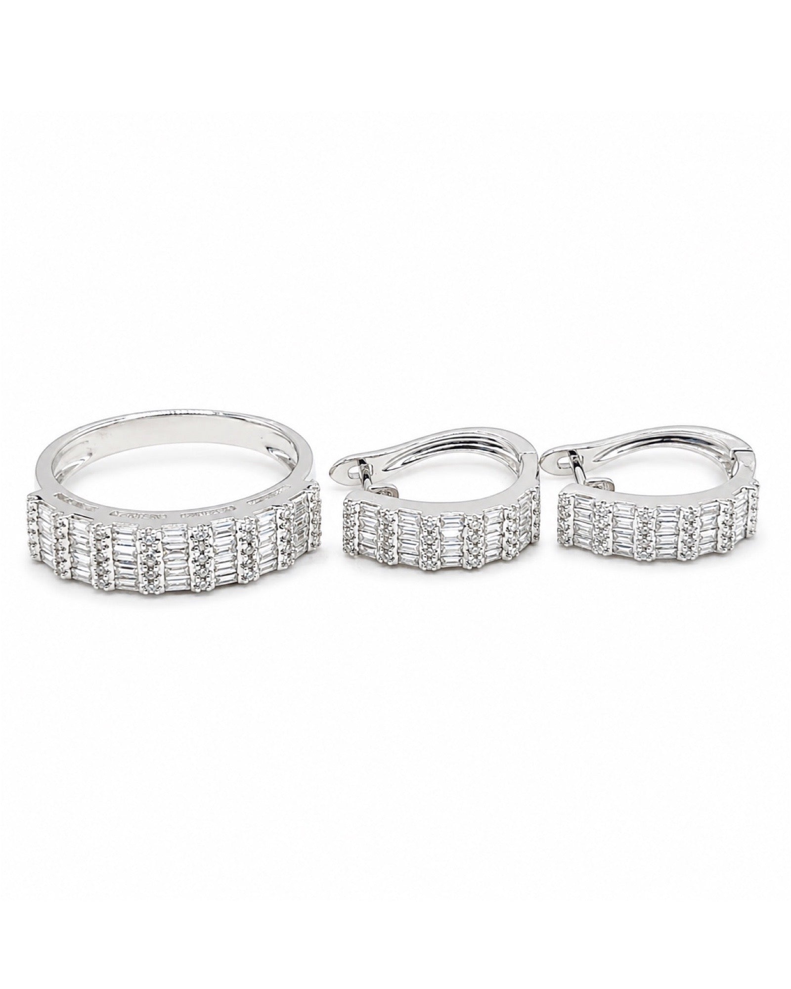 Classic Hoop Baguette Half Eternity Diamond Jewelry Set 14K