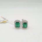 XX Green Emerald Gemstones Halo Stud Diamond Earrings 14K