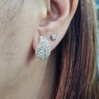 Classic Golden Leaf Baguette Stud Diamond Earrings 14K