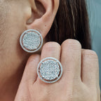 Classic Round Halo Invisible Setting Statement Diamond Jewelry Set 14K