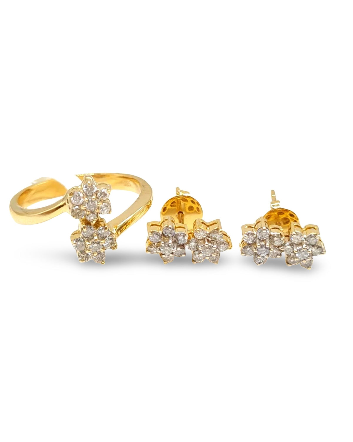 Golden Twin Rositas Overlap Diamond Jewelry Set 14K