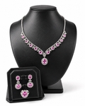 Pink Sapphire Gemstones Floral Dangling Diamond Jewelry Set 14K