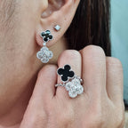 Double Clover Chain Drop Diamond Jewelry Set 14K