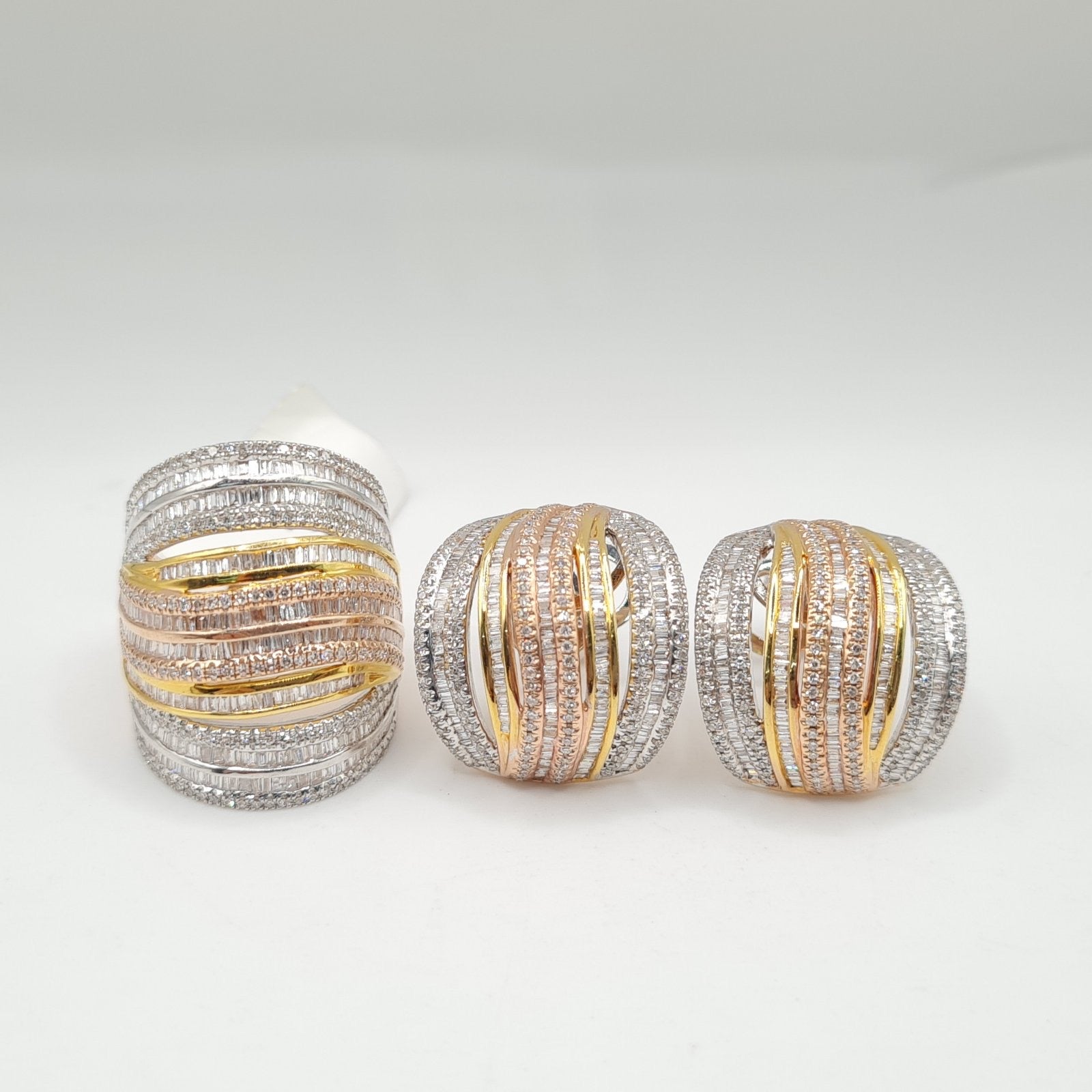 Three Tone Baguette Layered Statement Diamond Jewelry Set 14K