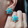 Turquoise Gemstones Floral Diamond Jewelry Set 14K