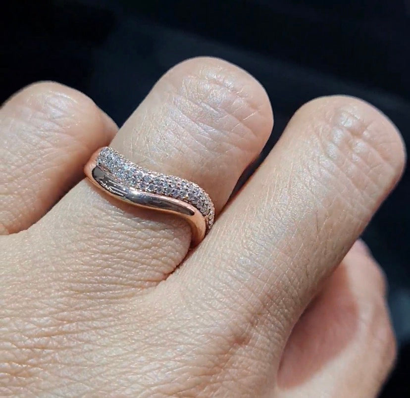 Rosegold Paved Wave Half Eternity Diamond Ring 18K