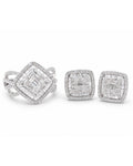 Classic Square Baguette Paved Stud Diamond Jewelry Set 14K