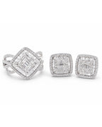 Classic Square Baguette Paved Stud Diamond Jewelry Set 14K