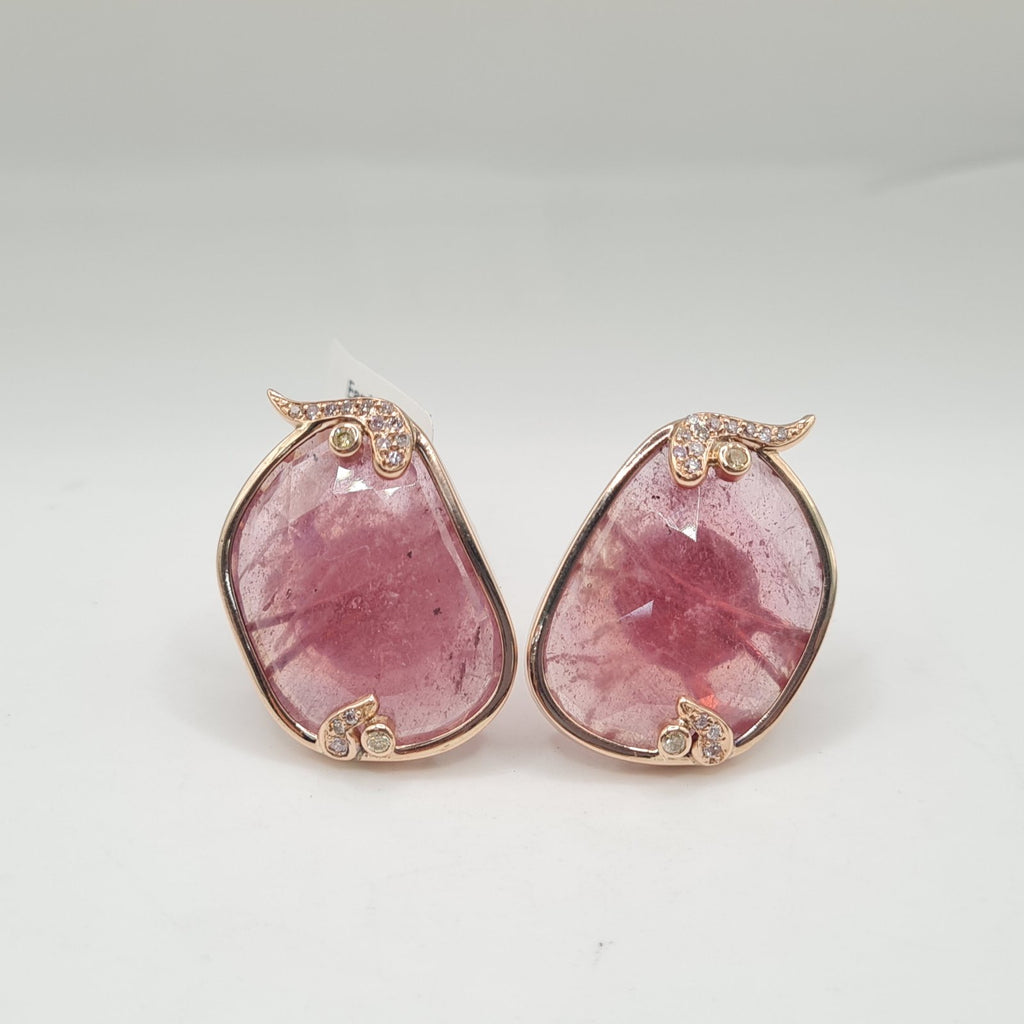 Deco Tourmaline Gemstones Diamond Earrings 18K