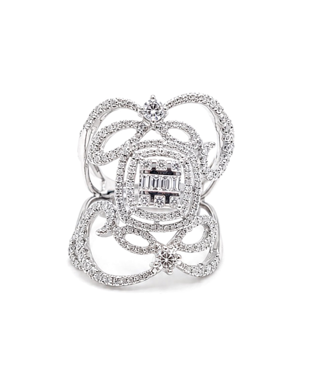 Classic Cushion Double Halo Deco Statement Diamond Ring 18K