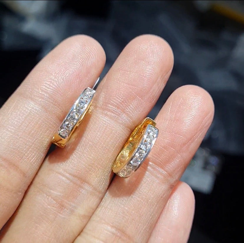 Classic Golden Round Half Eternity Hoop Diamond Earrings 14K