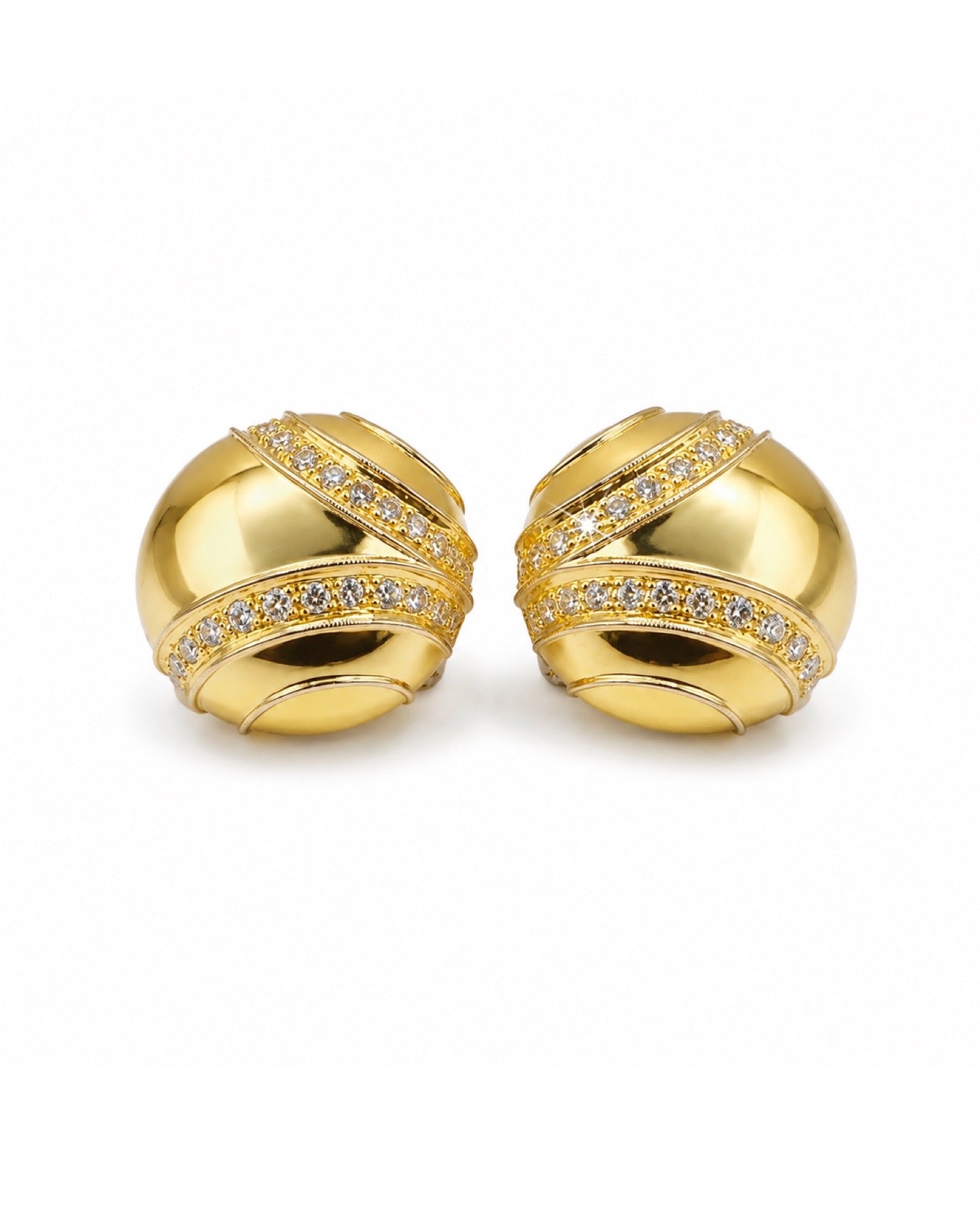 Heavy Gold Channel Paved Diamond Earrings 18K