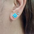 Turquoise Gemstones Round Clover Diamond Earrings 14K