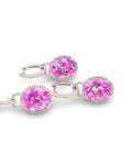 Pink Sapphire Gemstones Dangling Hoop Diamond Jewelry Set 14K