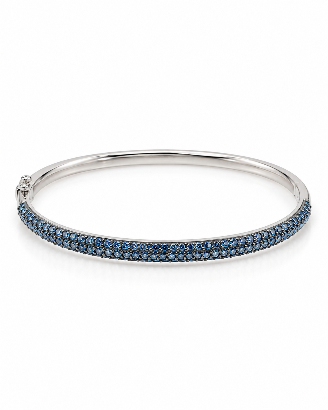 Fancy Blue Diamond Paved Half Eternity Diamond Bangle Bracelet 14K