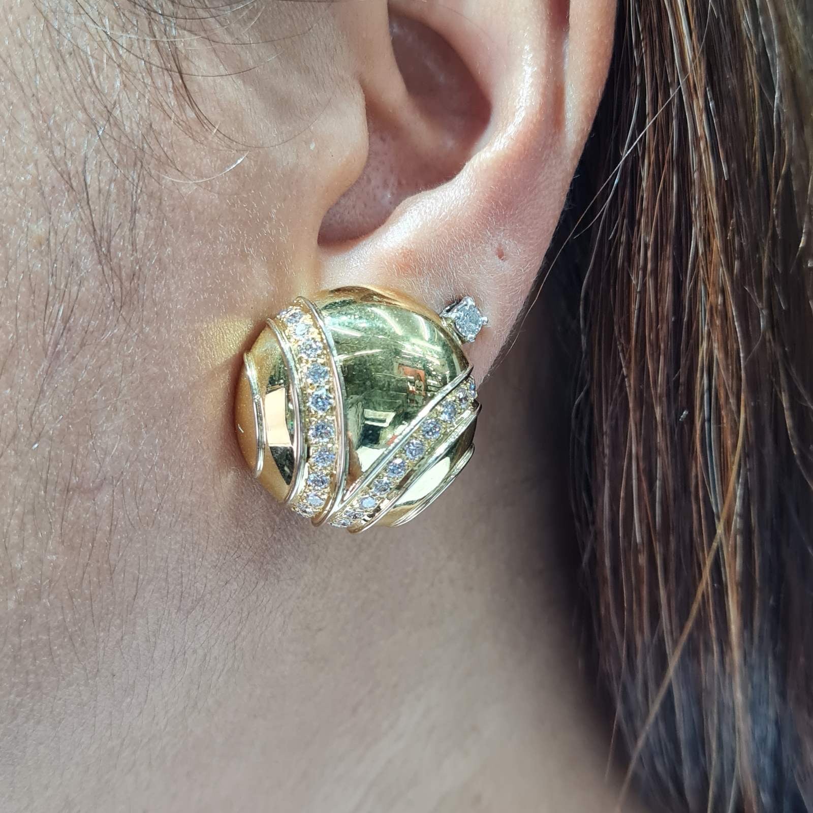 Heavy Gold Channel Paved Diamond Earrings 18K