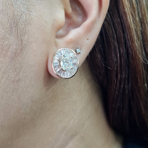 Classic 3cts Oval Halo Solitaire Rosegold Stud Diamond Earrings 18K