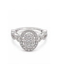 Classic Oval Round Halo Paved Diamond Ring 18K