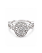 Classic Oval Round Halo Paved Diamond Ring 18K