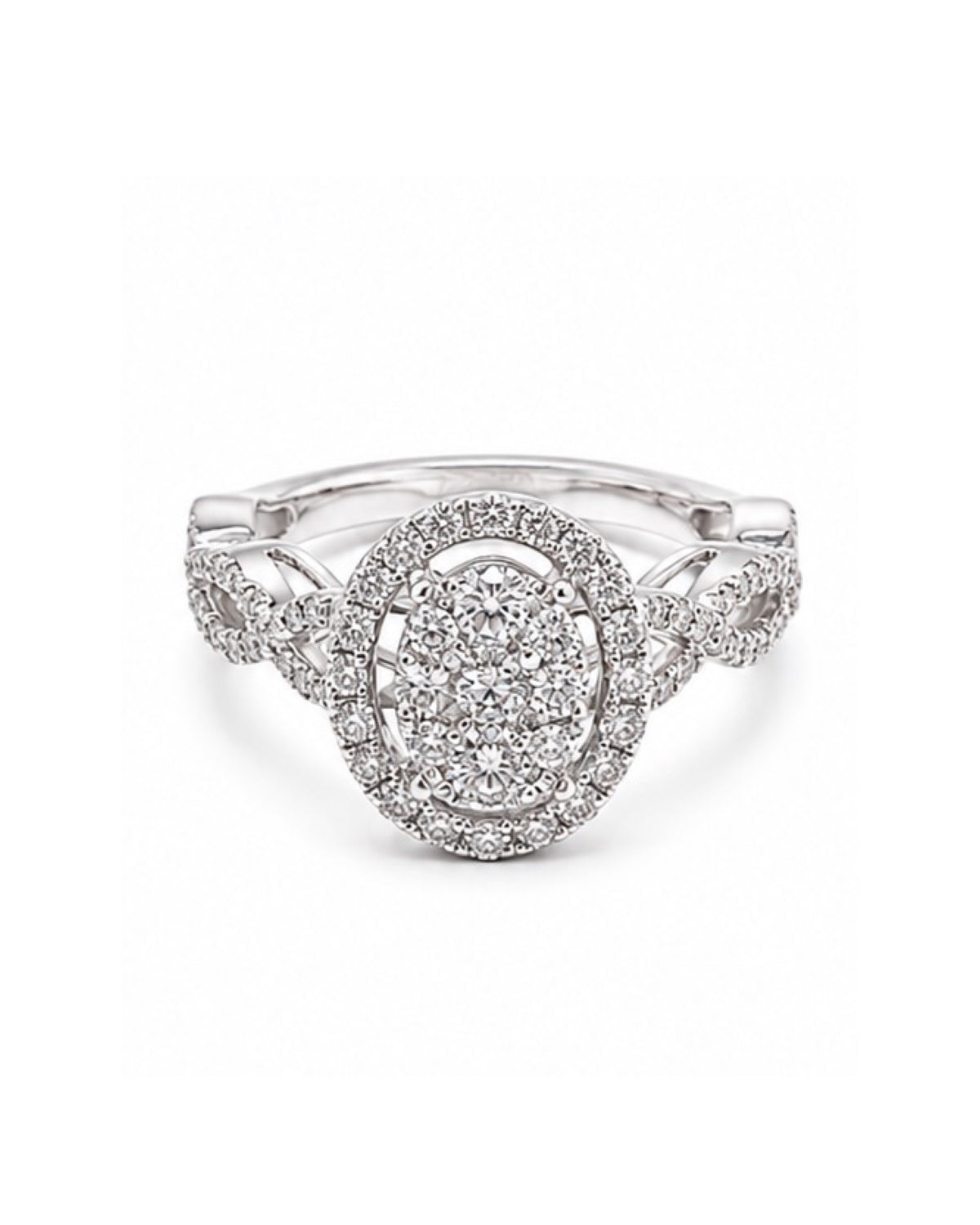 Classic Oval Round Halo Paved Diamond Ring 18K