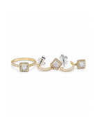 Classic Cushion Halo Dangle Paved Golden Diamond Jewelry Set 14K