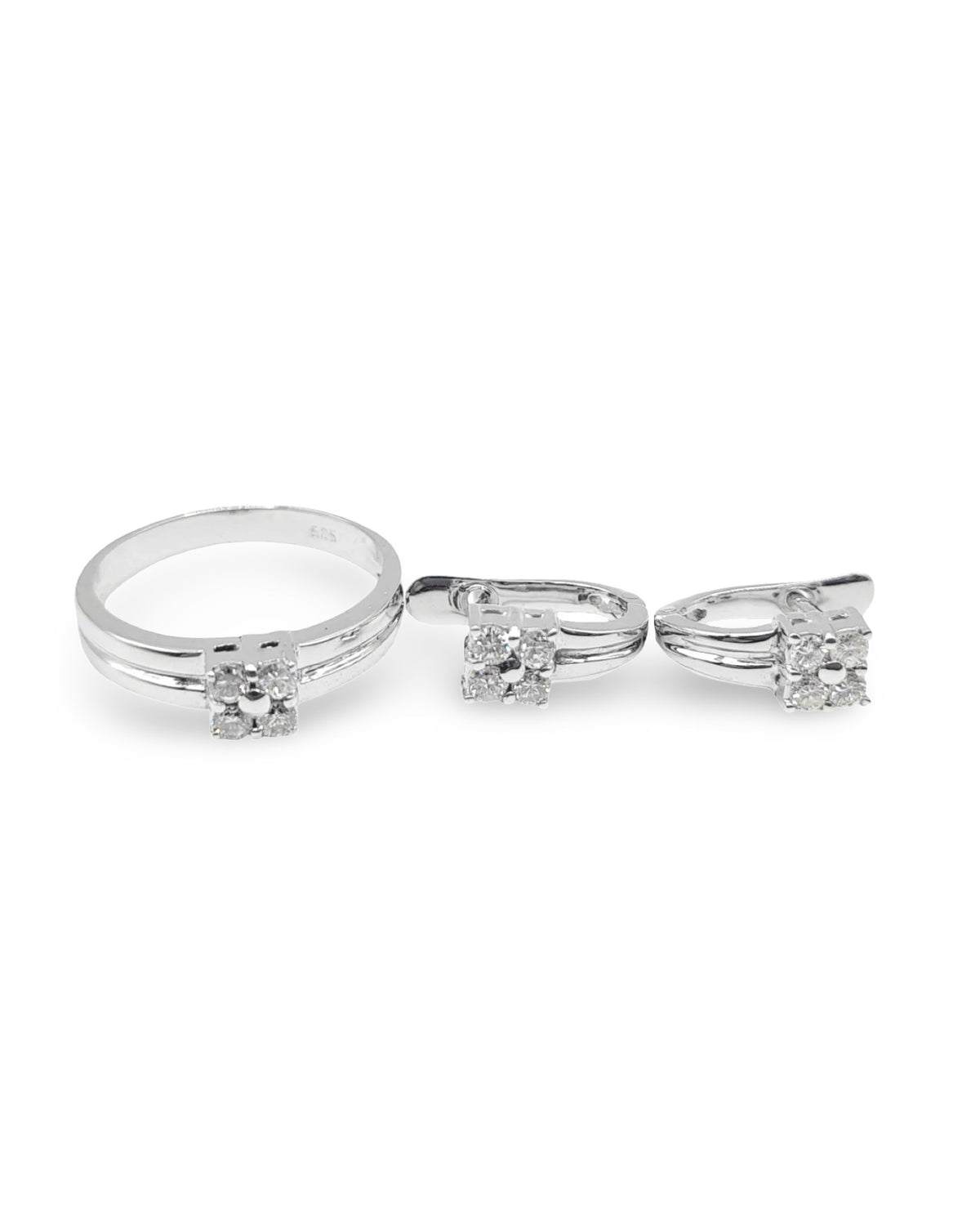 Classic Solitaire Round Floral Hoop Diamond Jewelry Set 14K