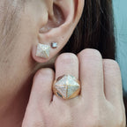 Golden Pyramid Paved Diamond Jewelry Set 14K