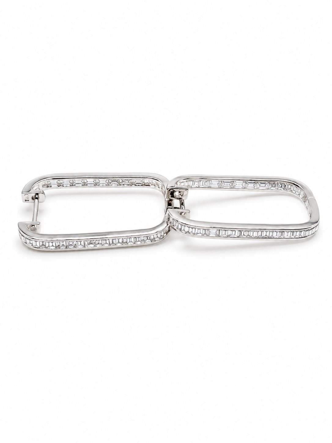 Classic Paperclip Baguette Hoop Diamond Earrings 18K