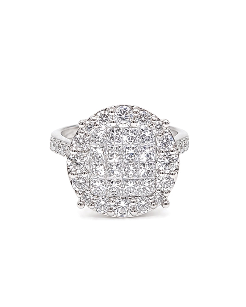 Classic Round Invisible Setting Paved Diamond Ring 18K