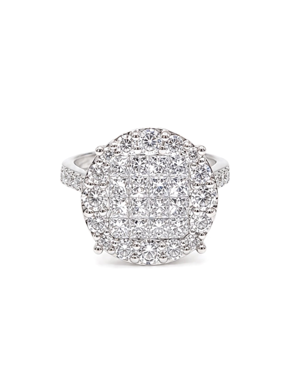 Classic Round Invisible Setting Paved Diamond Ring 18K
