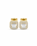 Classic Cushion Baguette Golden Stud Diamond Earrings 14K