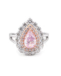 Rare Fancy Pink Pear Double Halo Diamond Ring 14K