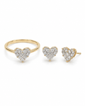 Classic Heart Invisible Setting Stud Diamond Jewelry Set 14K