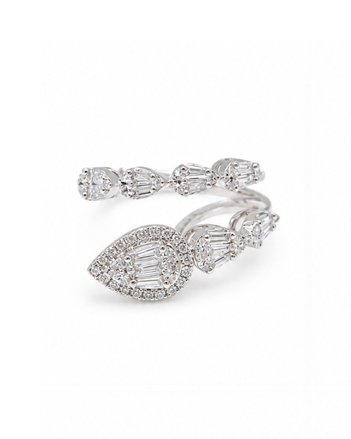 Classic Pear Baguette Overlap Deco Diamond Ring 14K