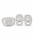 Classic Emerald Halo Heart Deco Hoop Diamond Jewelry Set 14K