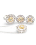 Golden Round Halo Baguette Diamond Jewelry Set 14K