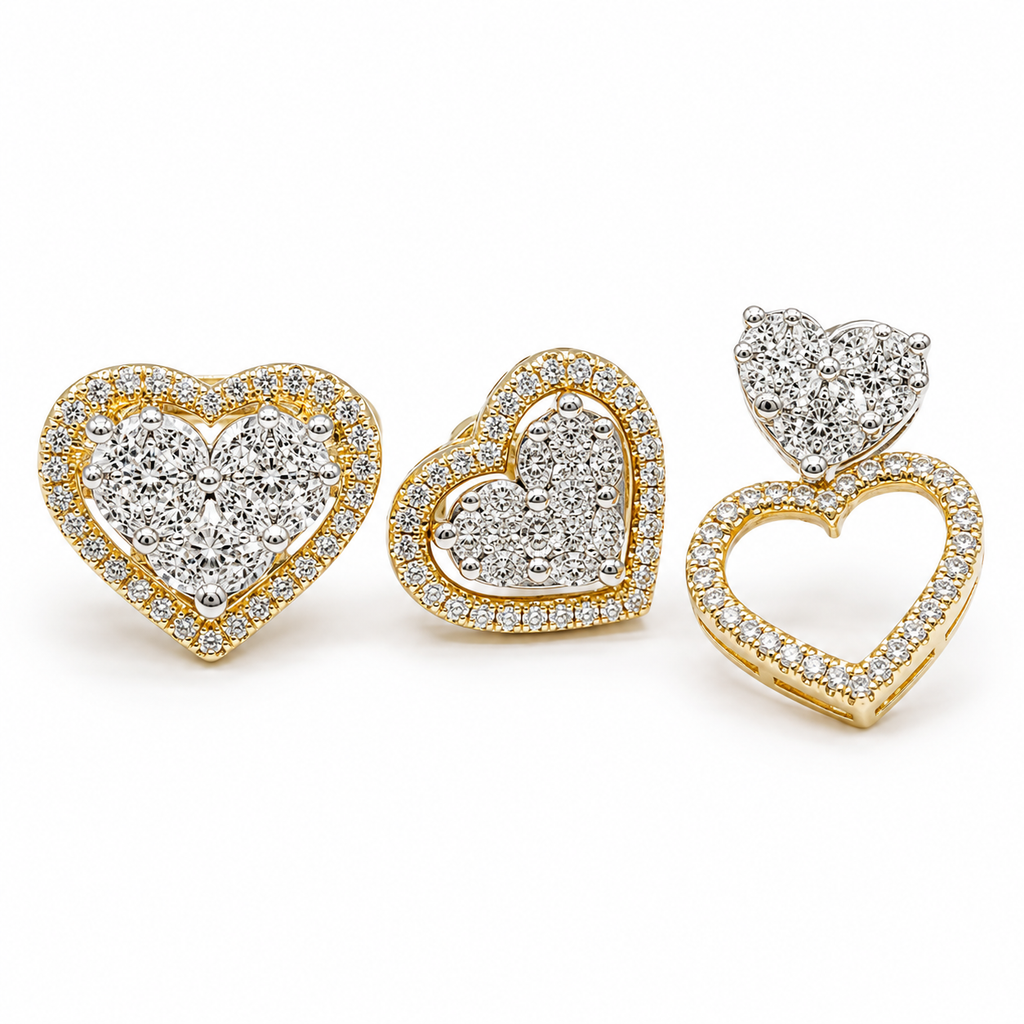 Classic Multi-Wear Golden Heart Halo Diamond Jewelry Set 14K