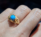 X Golden Round Turquoise Gemstones Heart Diamond Ring 22K