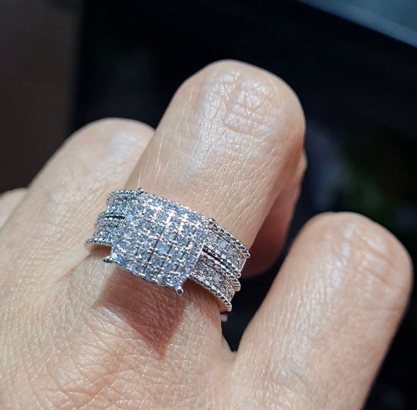 Classic 2in1 Cushion Round Half Eternity Beaded Diamond Ring 14K