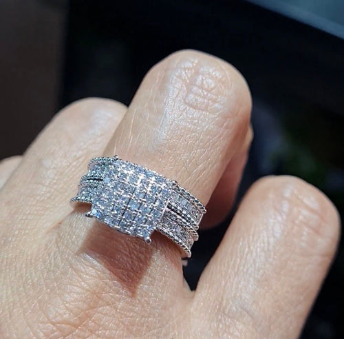 Classic 2in1 Cushion Round Half Eternity Beaded Diamond Ring 14K