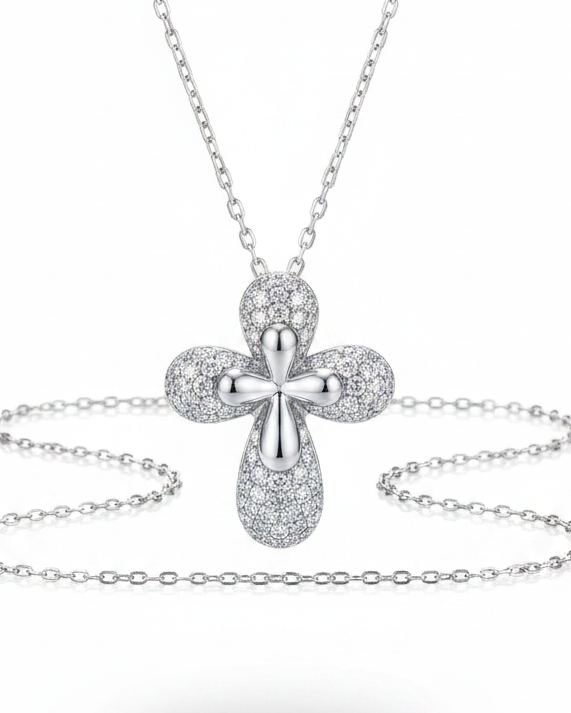 White Gold Cross Paved Diamond Necklace 18K
