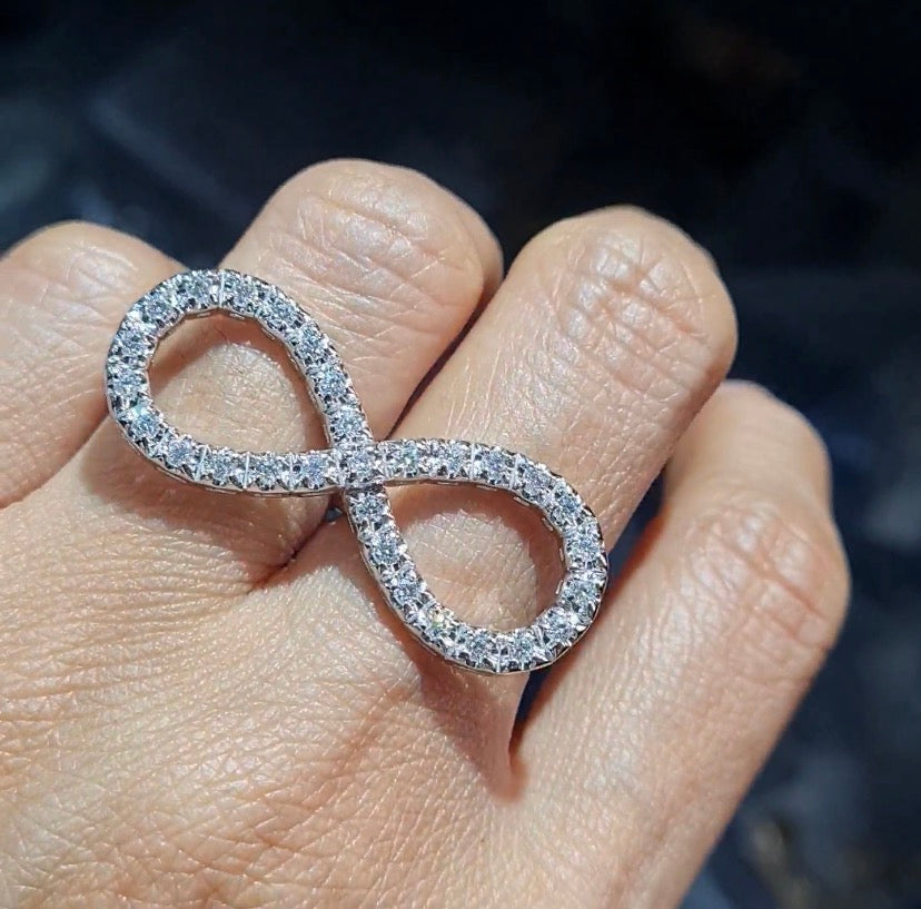 Classic Round Infinity Statement Knuckle Diamond Ring 14K